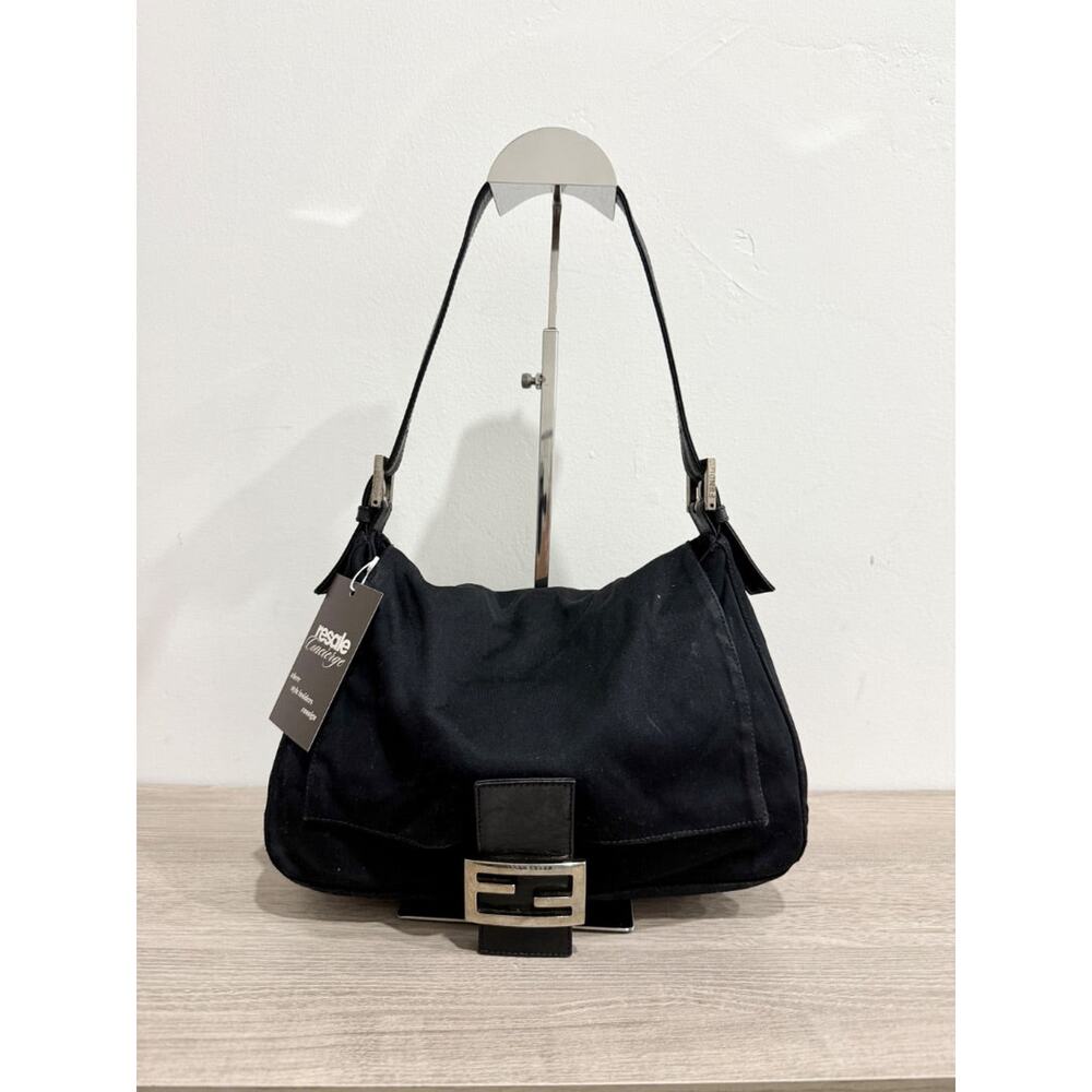 Fendi Mamm Baguette Suede and Leather Shoulder Handbag with  FF Logo Buckle